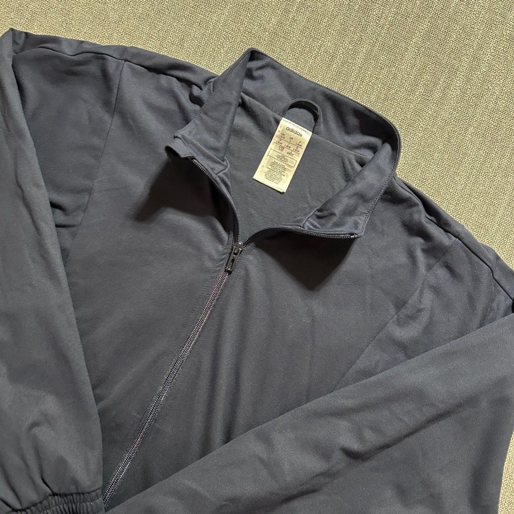 Adidas Track Jacket Mens Large Navy Blue Full Zip Gold Logo Taping Sportswear